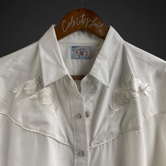 Country Charmers By Ely Size XL Embroidered White Pearl Snap Cowboy Shirt - Picture 2 of 6